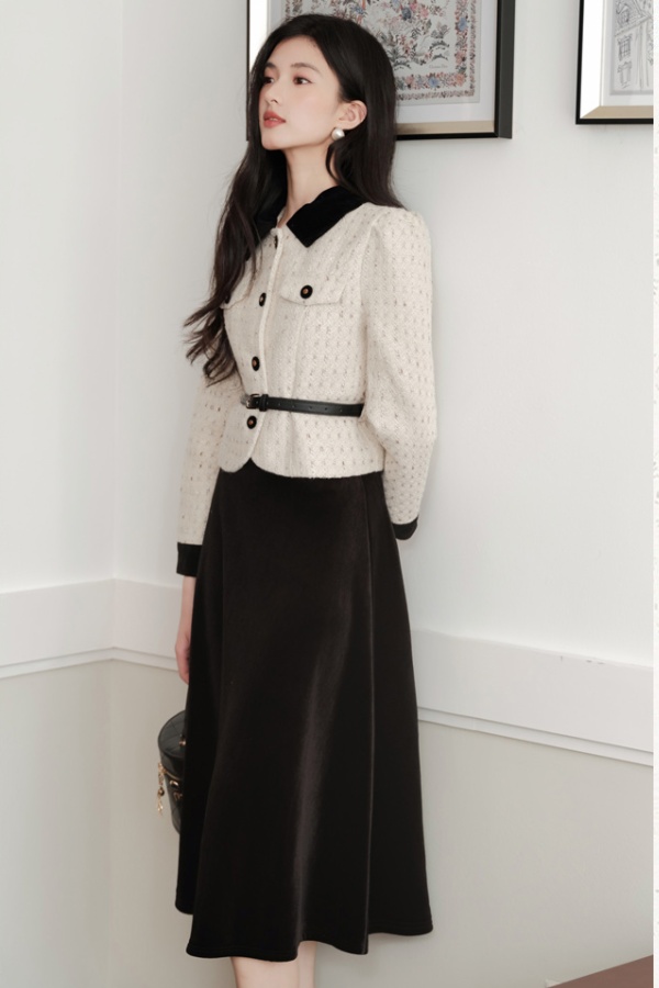 Thick chanelstyle coat autumn slim skirt a set