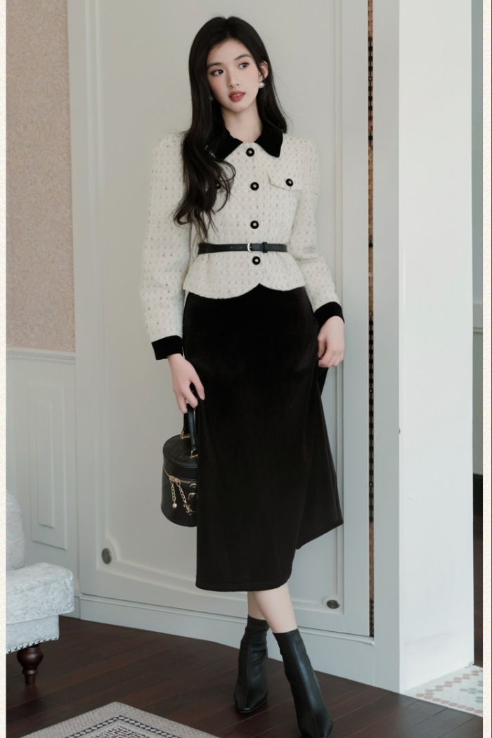 Thick chanelstyle coat autumn slim skirt a set
