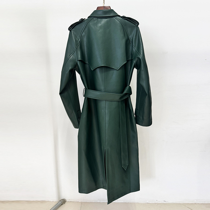 Waistband autumn and winter leather coat long fashion coat