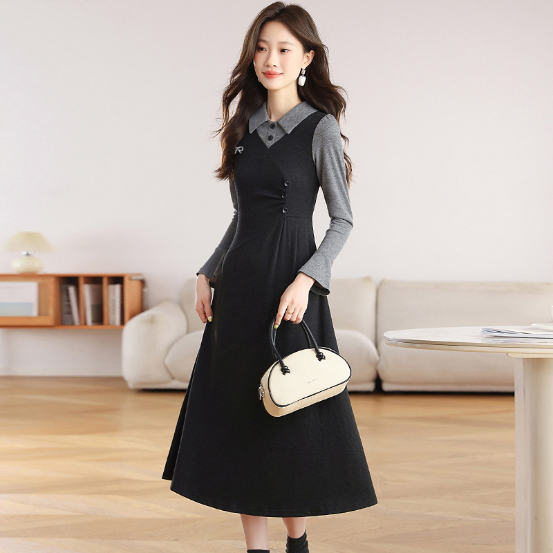 France style unique autumn and winter retro knitted dress