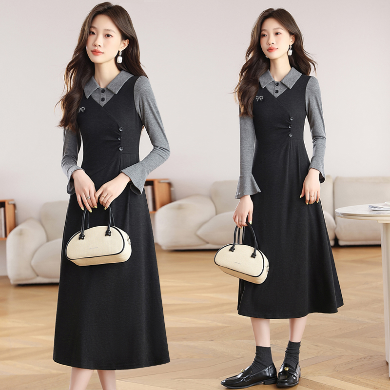 France style unique autumn and winter retro knitted dress