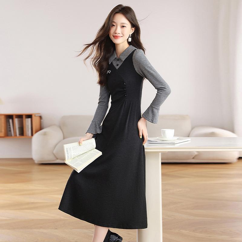 France style unique autumn and winter retro knitted dress