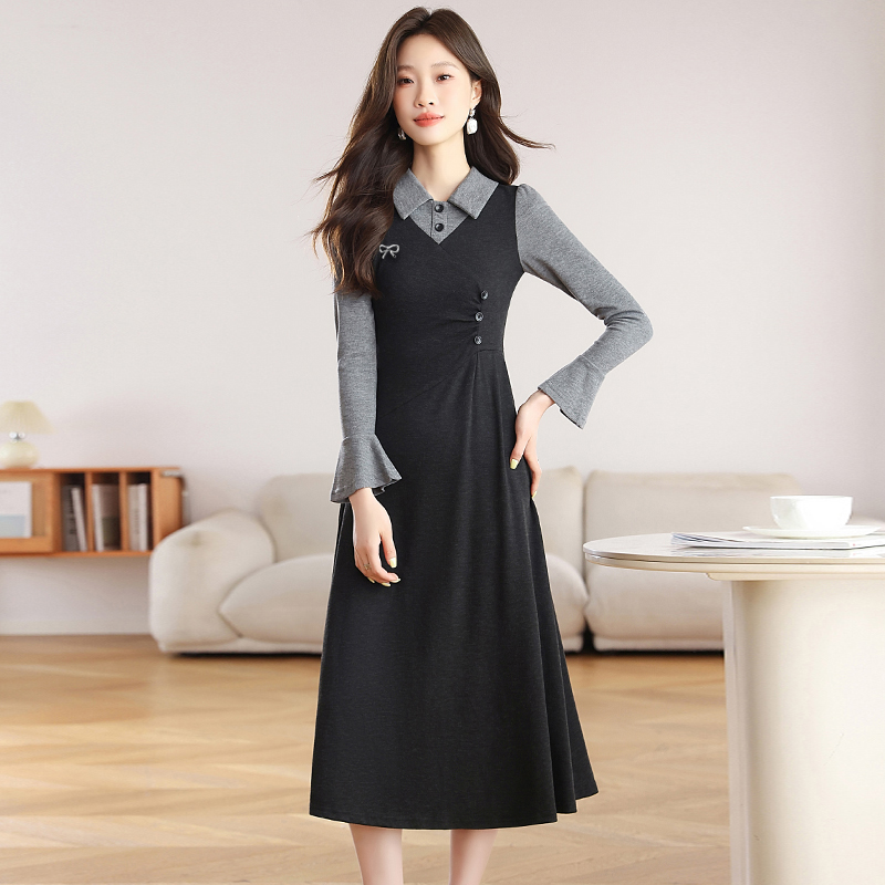 France style unique autumn and winter retro knitted dress