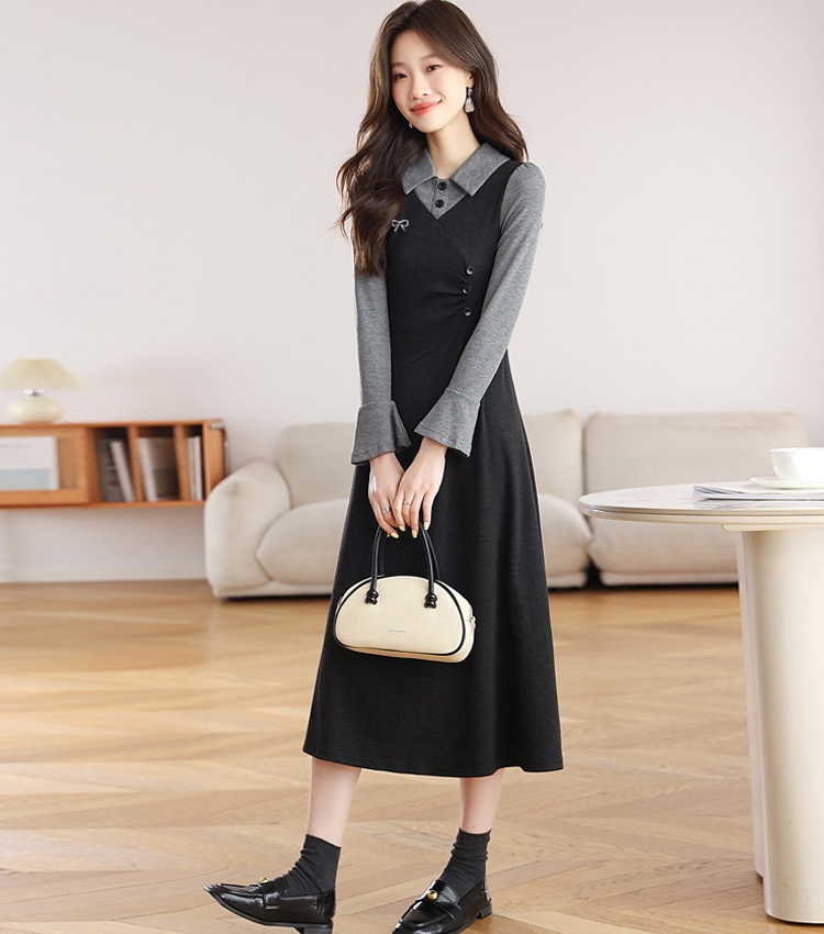 France style unique autumn and winter retro knitted dress