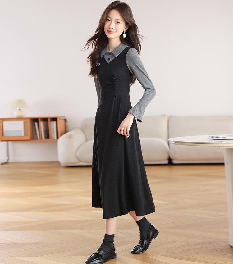 France style unique autumn and winter retro knitted dress