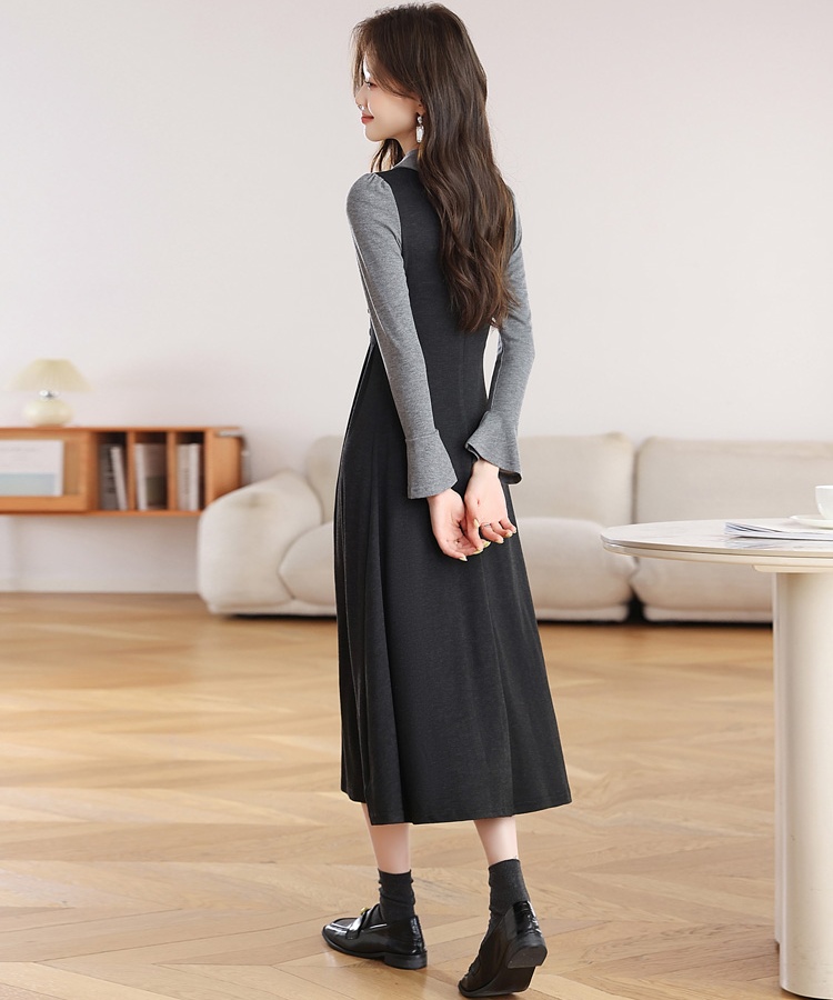 France style unique autumn and winter retro knitted dress