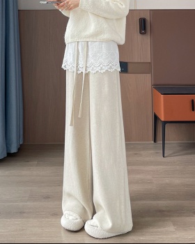 Cashmere lace pants straight long pants for women