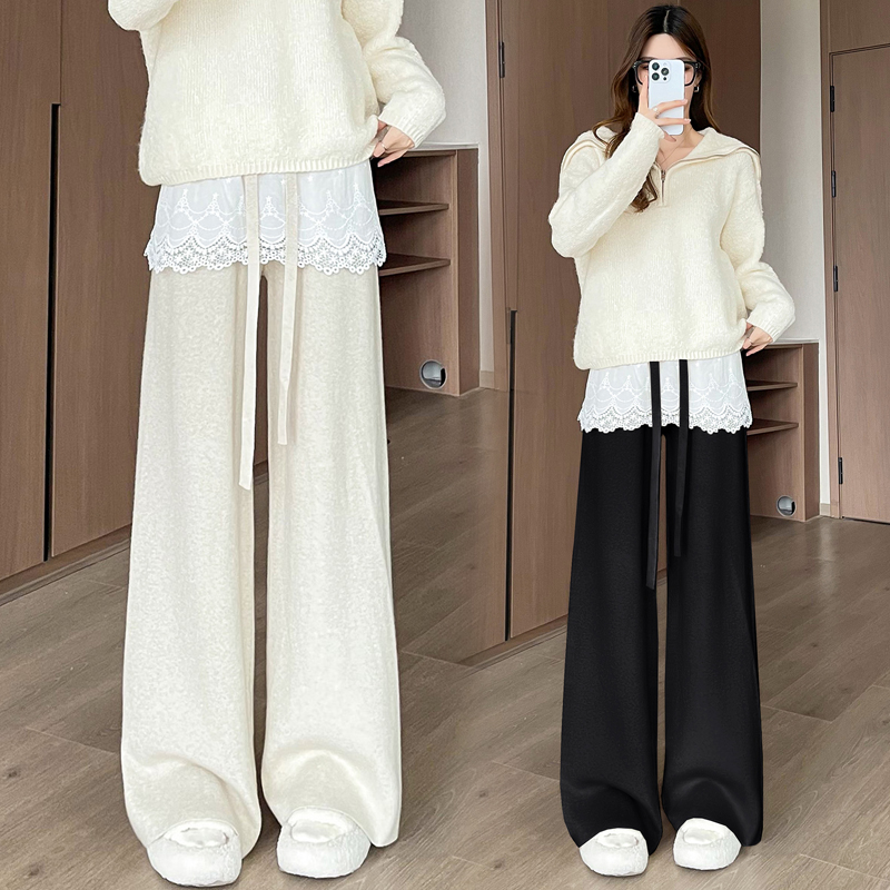 Cashmere lace pants straight long pants for women