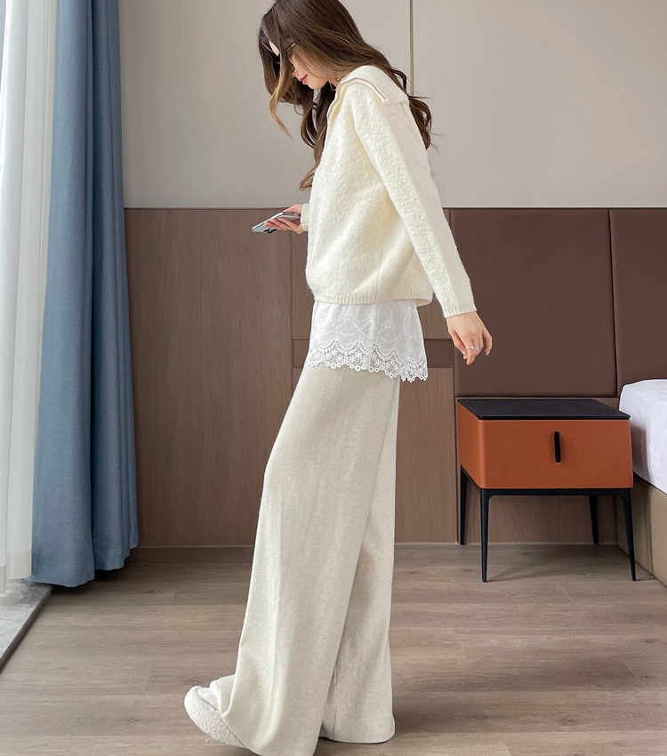 Cashmere lace pants straight long pants for women