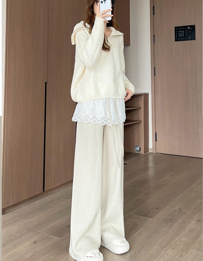 Cashmere lace pants straight long pants for women
