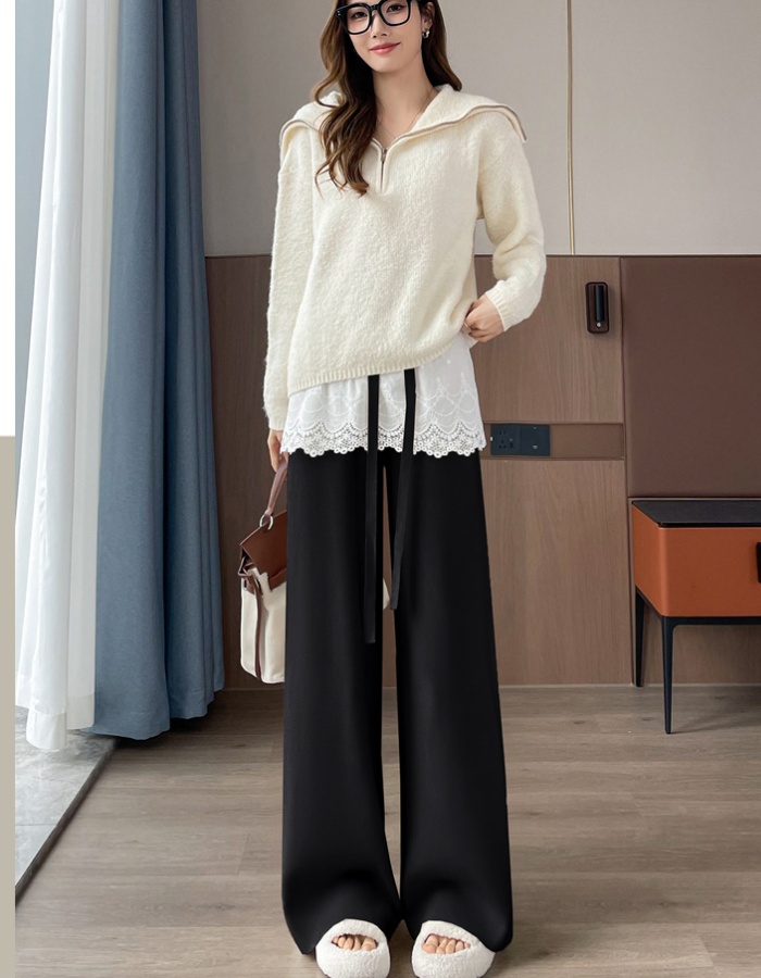 Cashmere lace pants straight long pants for women