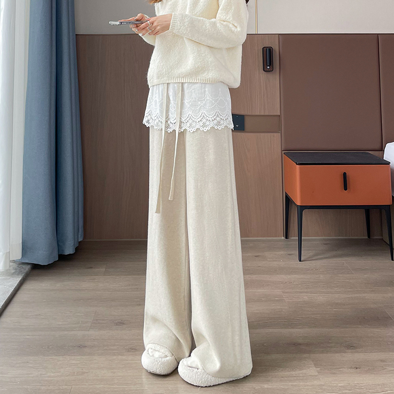 Cashmere lace pants straight long pants for women