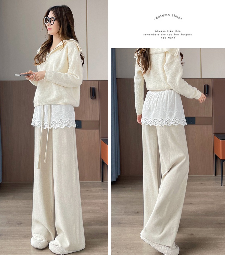 Cashmere lace pants straight long pants for women