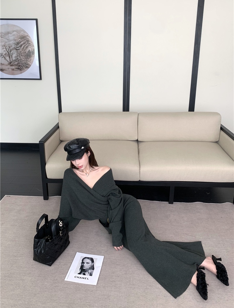 Knitted lazy skirt France style tops 2pcs set