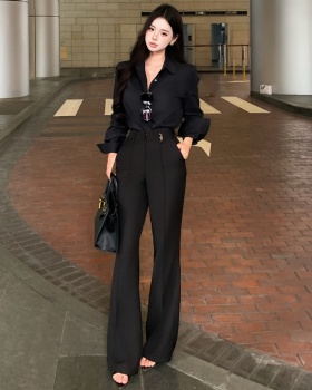 Slim long pants commuting shirt 2pcs set for women