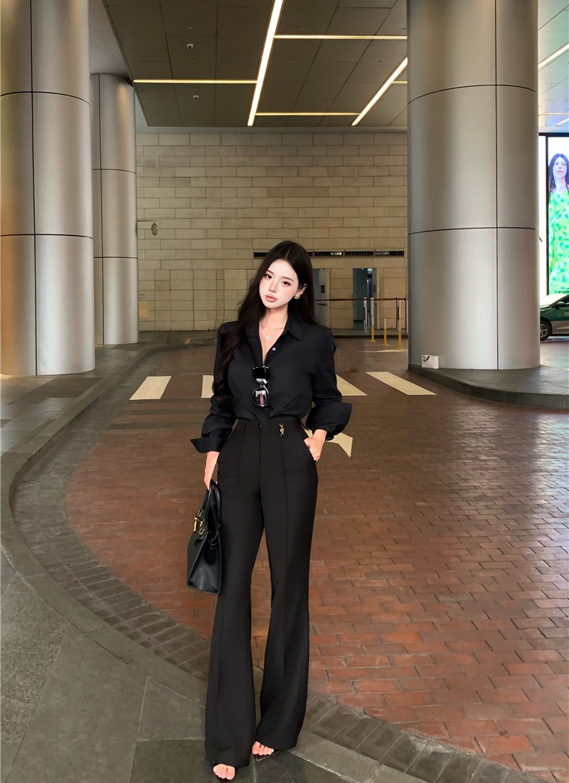 Slim long pants commuting shirt 2pcs set for women