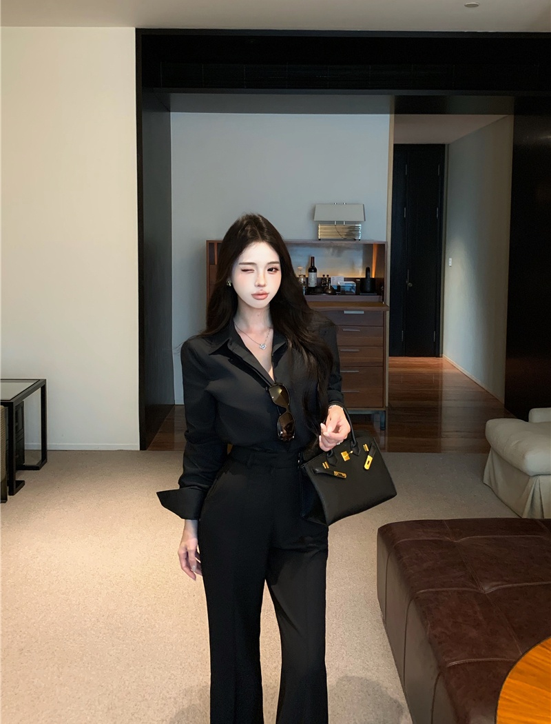 Slim long pants commuting shirt 2pcs set for women