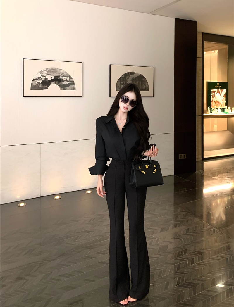 Slim long pants commuting shirt 2pcs set for women
