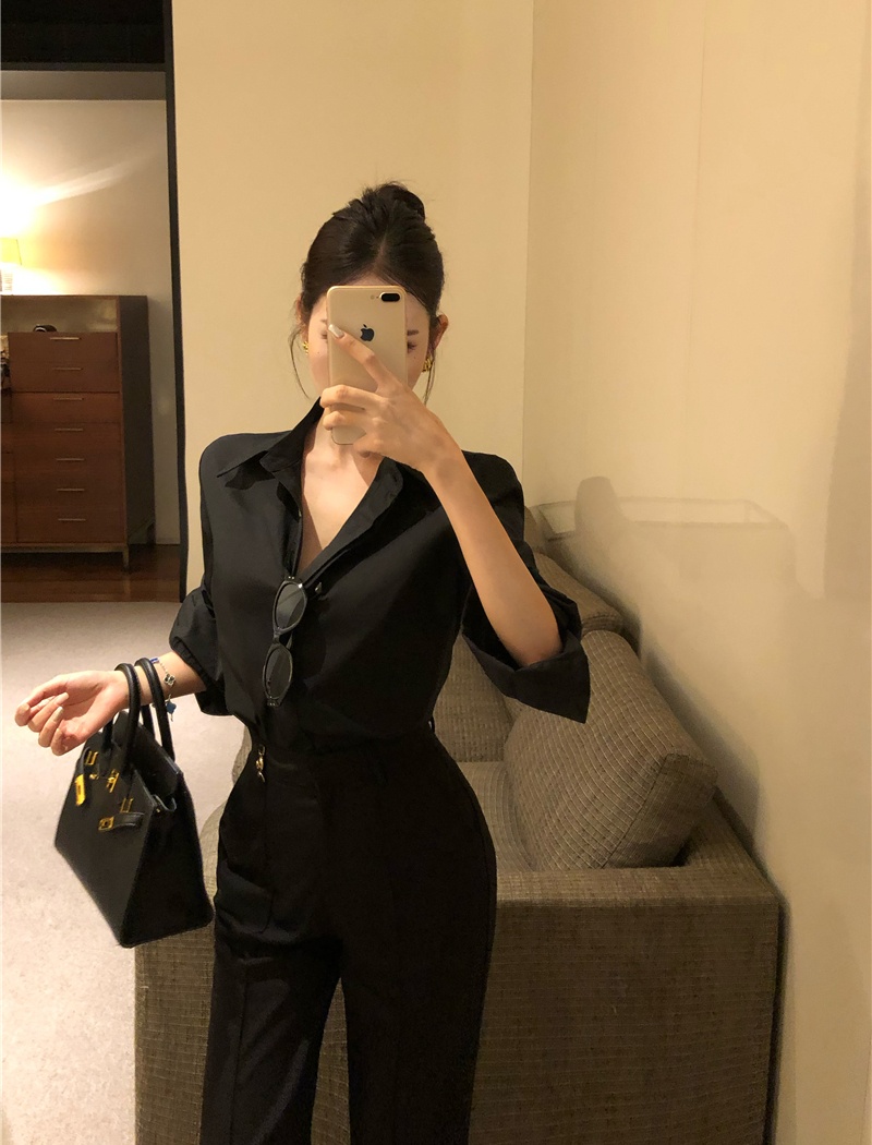 Slim long pants commuting shirt 2pcs set for women