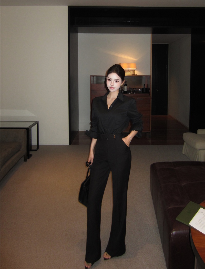 Slim long pants commuting shirt 2pcs set for women