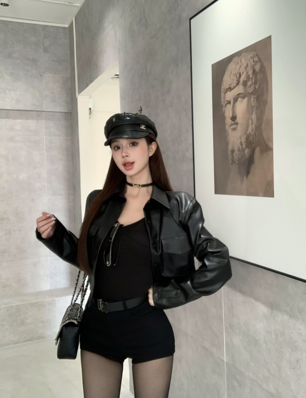 Spicegirl locomotive leather coat autumn and winter coat