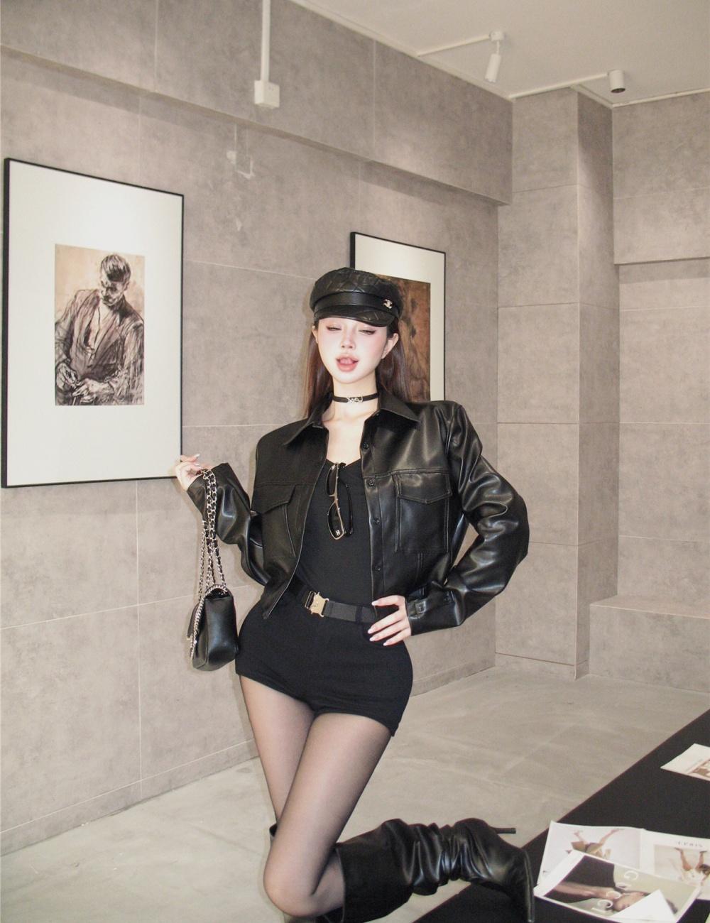 Spicegirl locomotive leather coat autumn and winter coat