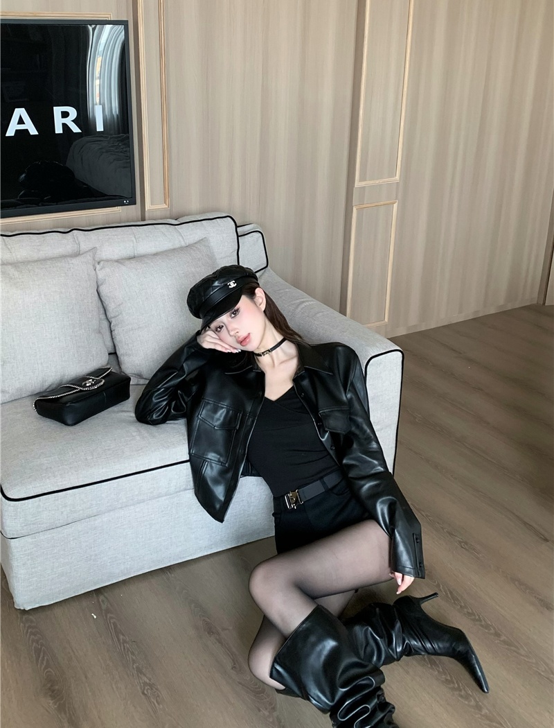 Spicegirl locomotive leather coat autumn and winter coat