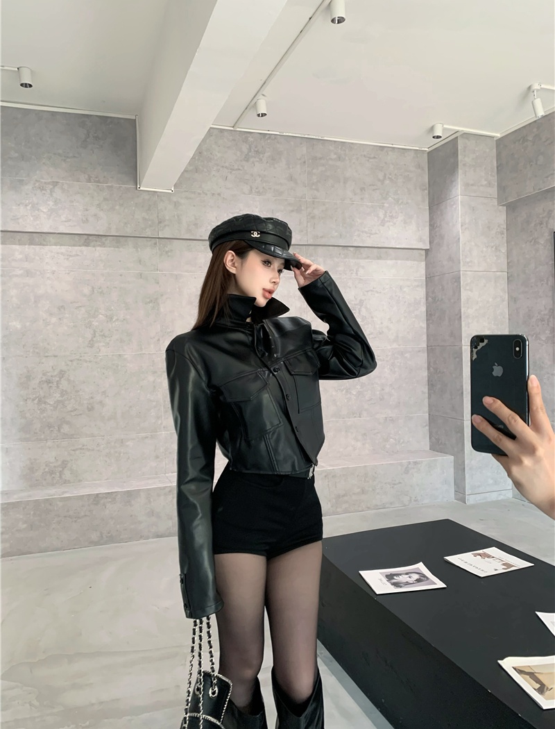 Spicegirl locomotive leather coat autumn and winter coat