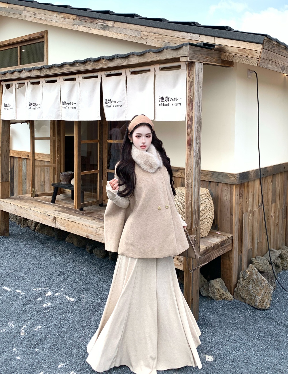 France style fur collar cloak scarf woolen coat