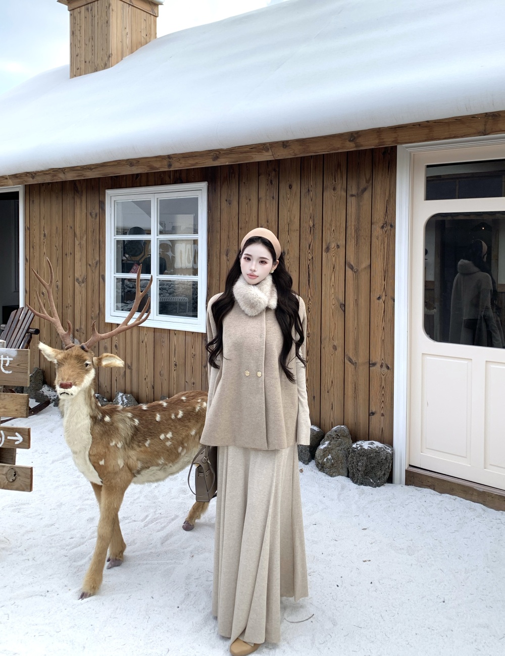 France style fur collar cloak scarf woolen coat