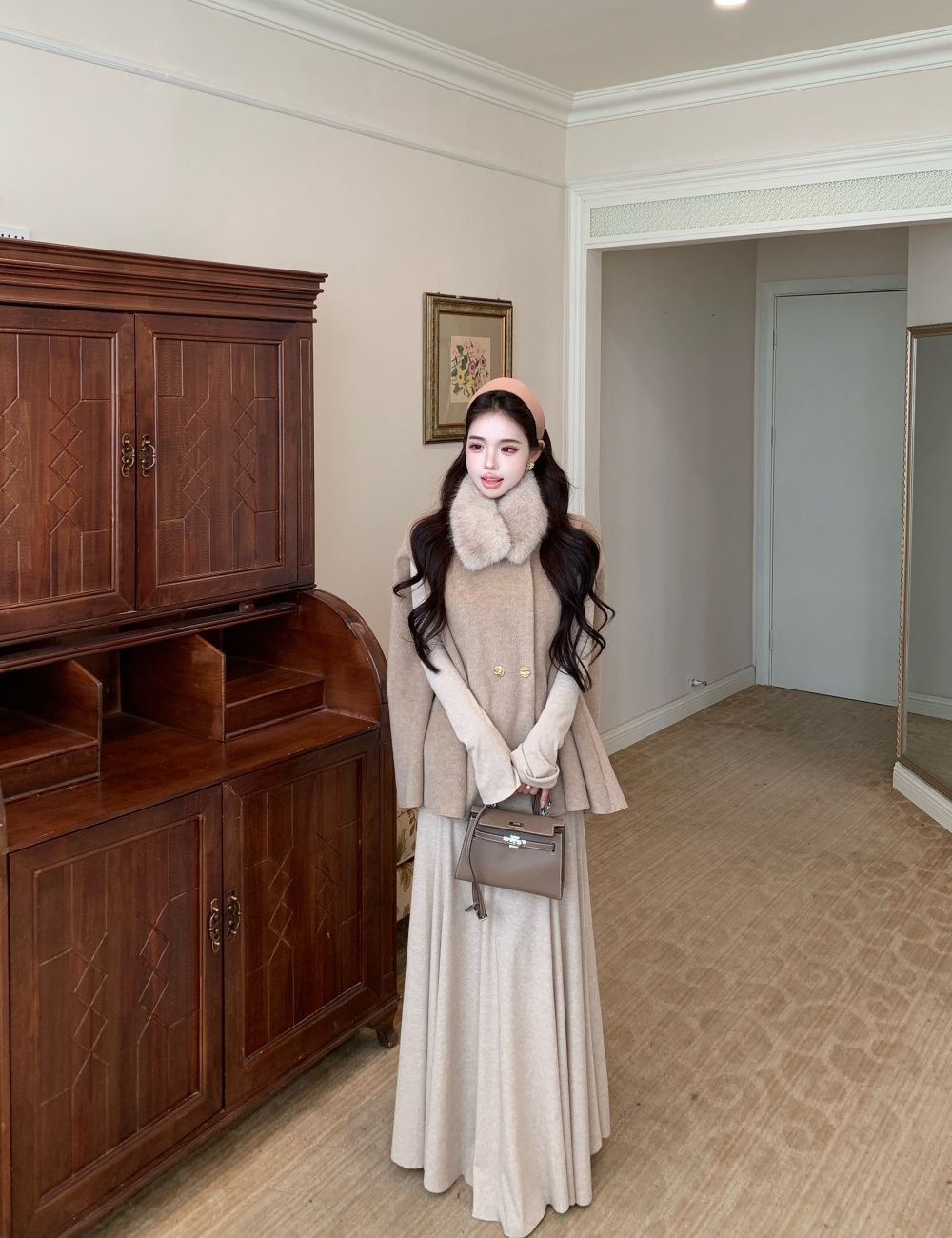 France style fur collar cloak scarf woolen coat