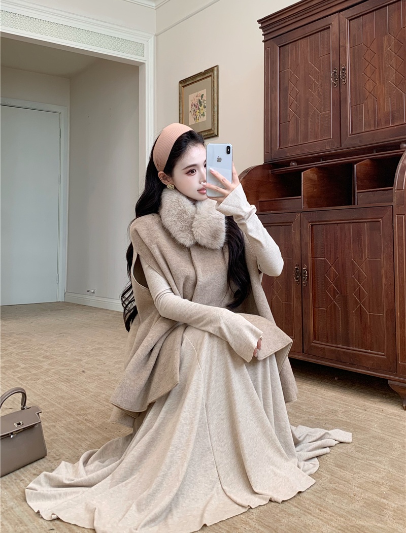 France style fur collar cloak scarf woolen coat