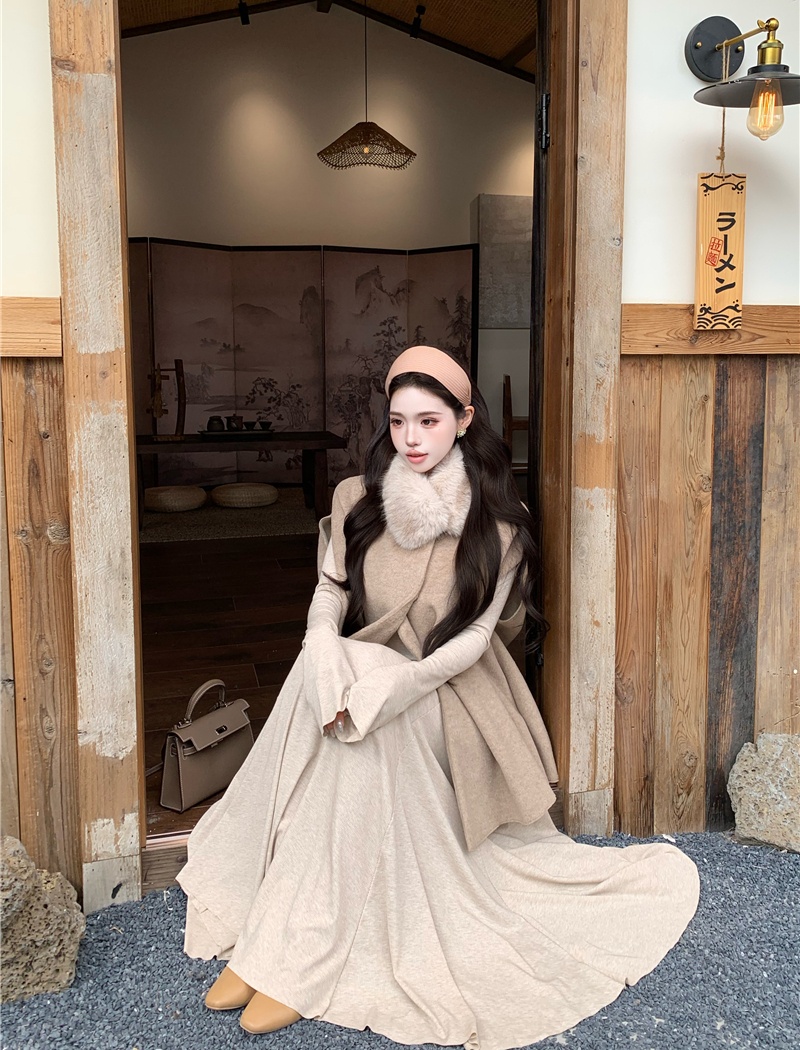 France style fur collar cloak scarf woolen coat