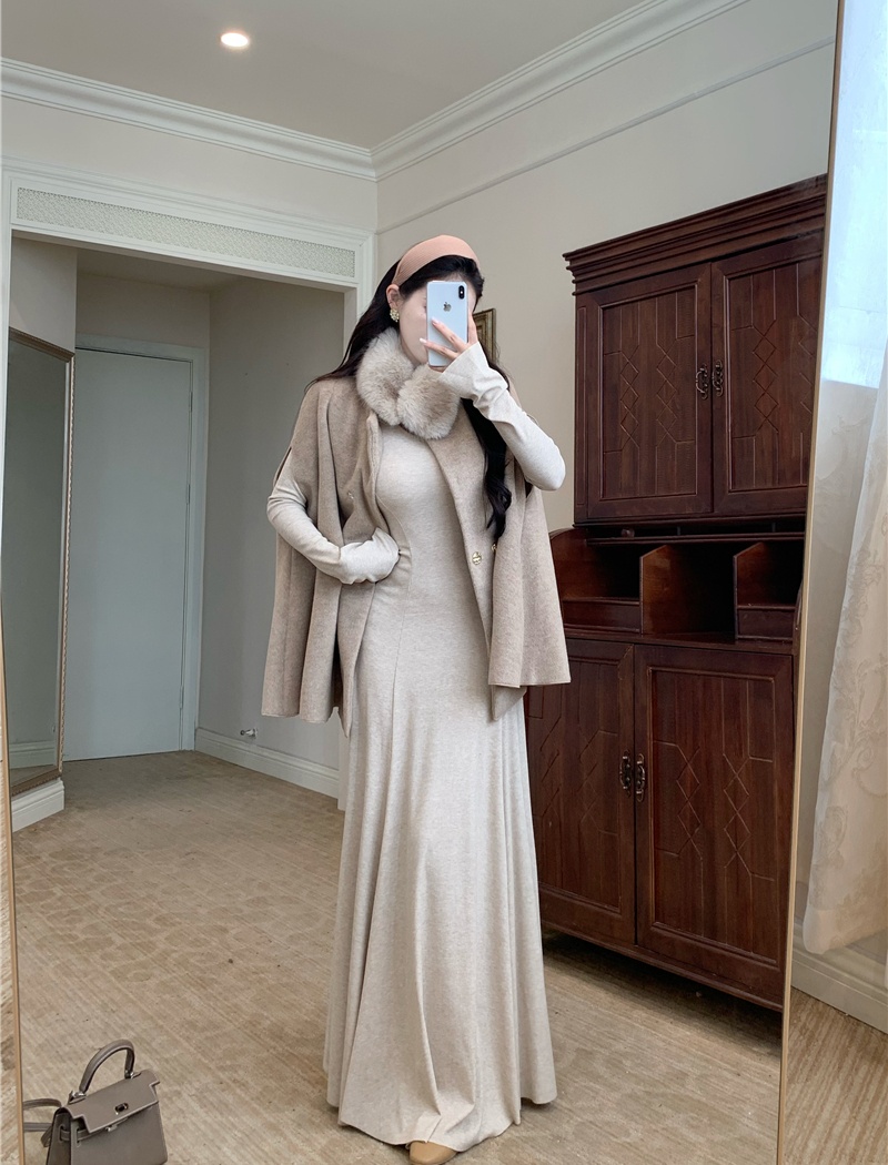 France style fur collar cloak scarf woolen coat