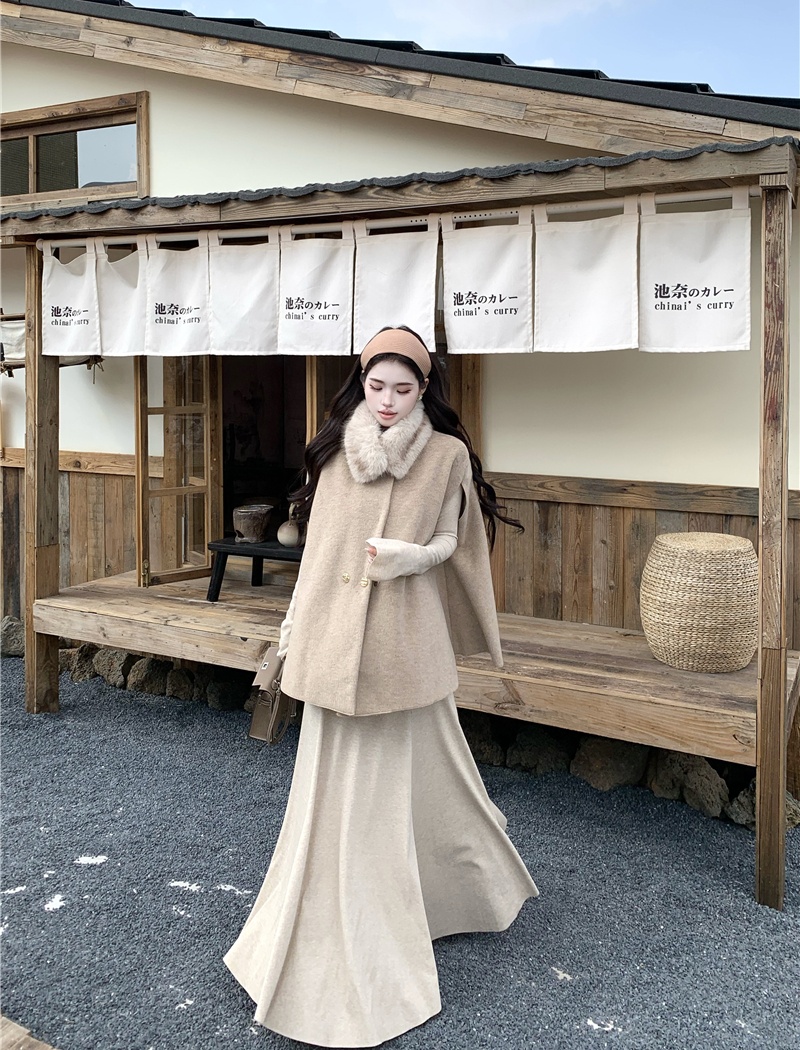 France style fur collar cloak scarf woolen coat