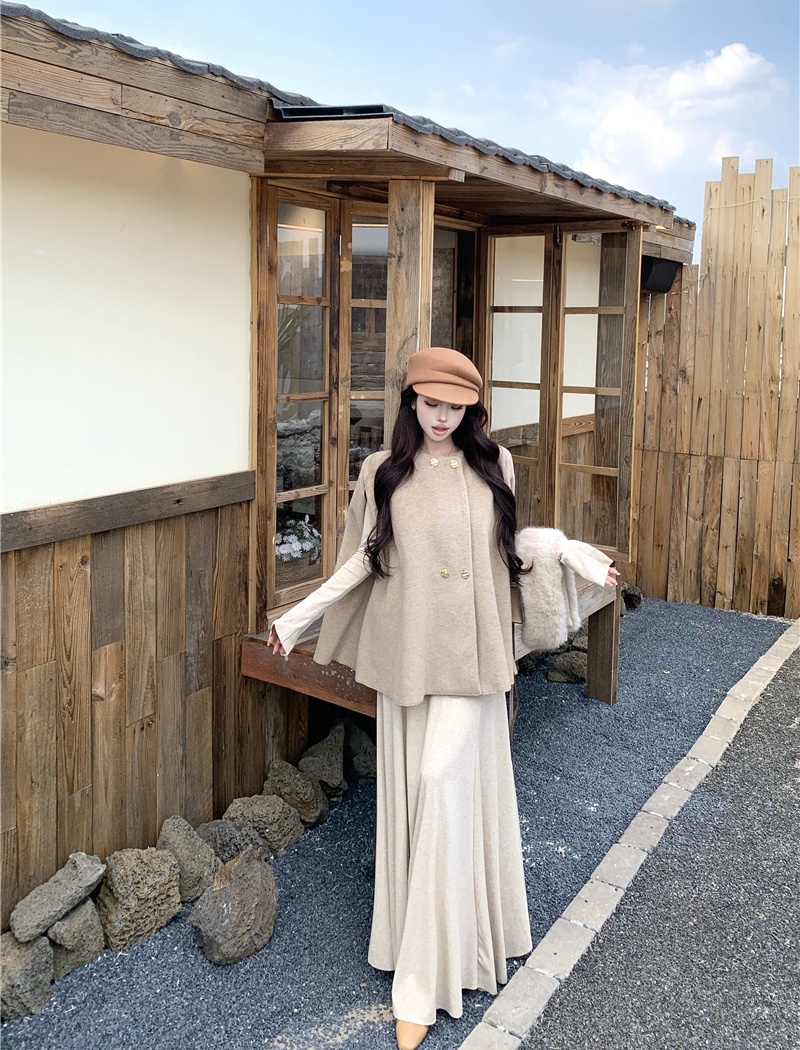 France style fur collar cloak scarf woolen coat