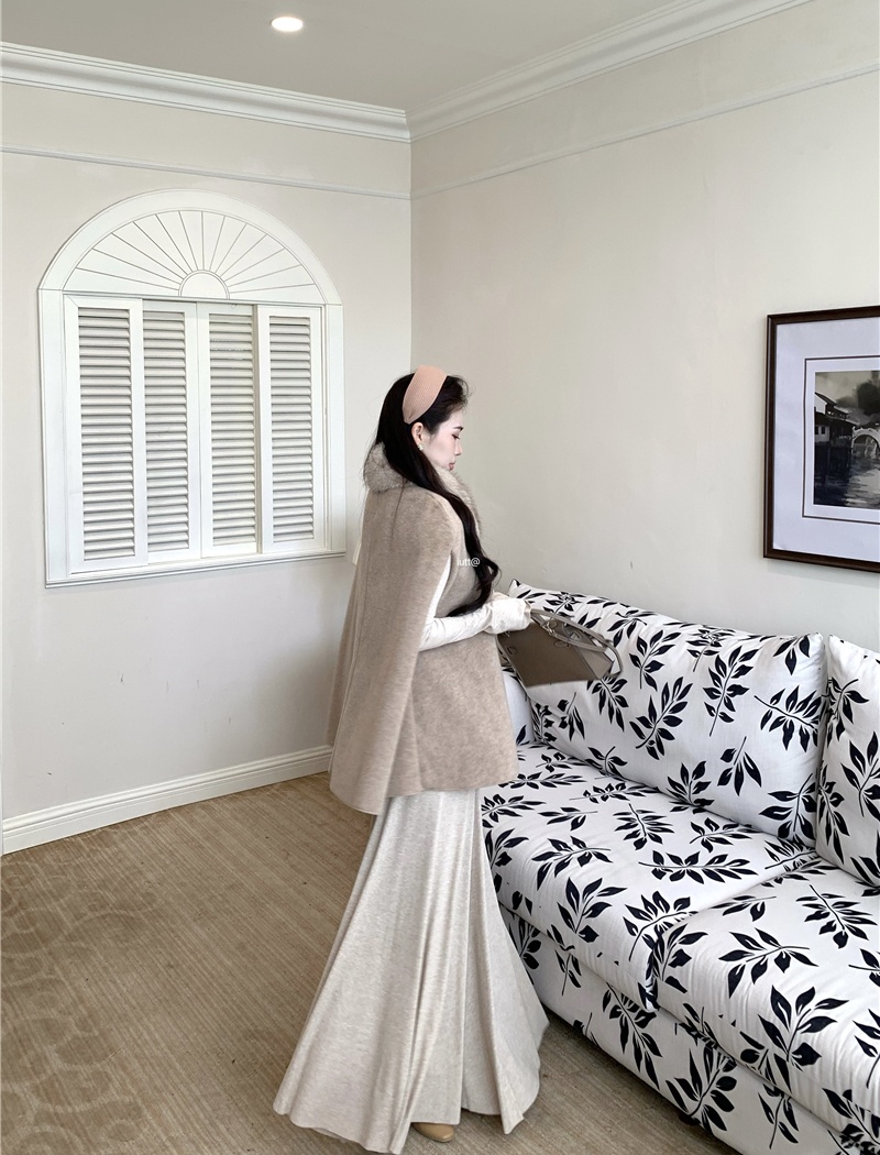 France style fur collar cloak scarf woolen coat