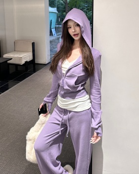 Spicegirl sweatpants pinched waist cardigan 2pcs set for women