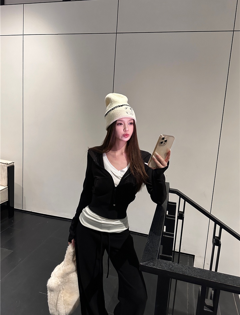 Spicegirl sweatpants pinched waist cardigan 2pcs set for women