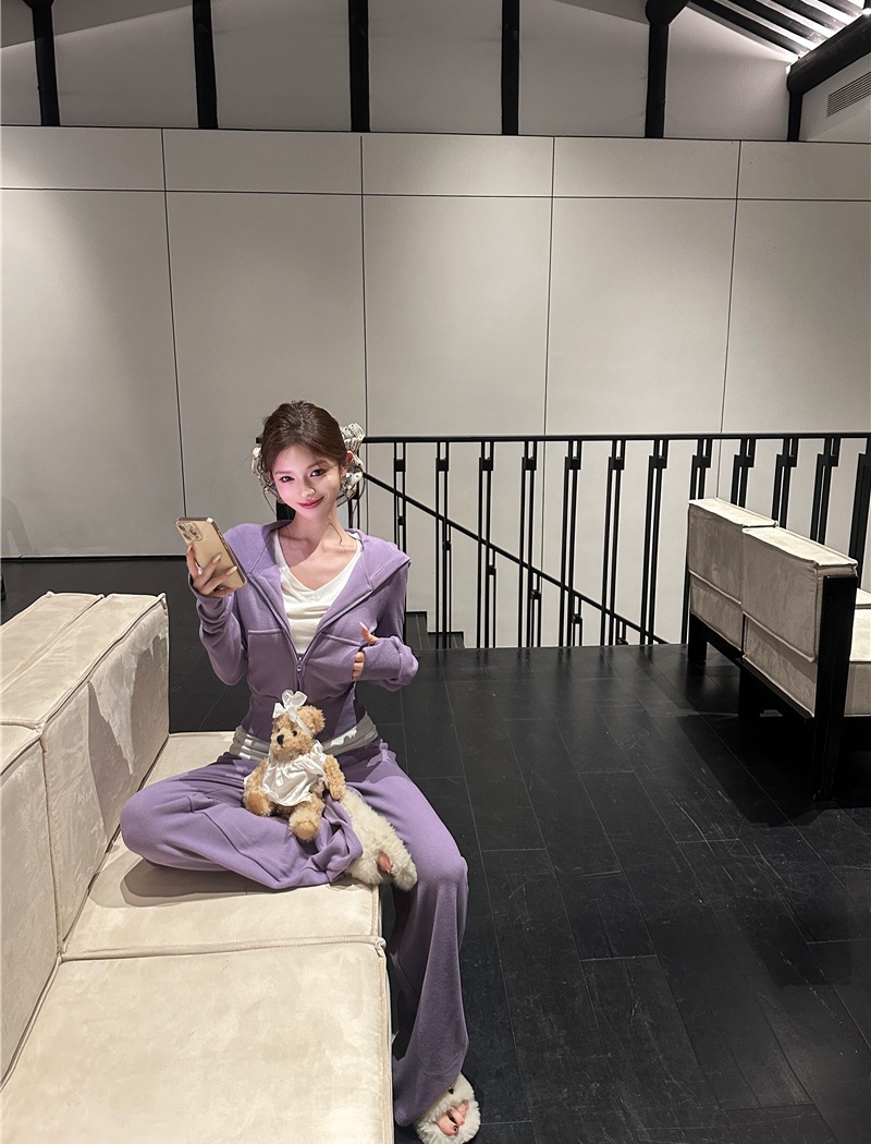 Spicegirl sweatpants pinched waist cardigan 2pcs set for women