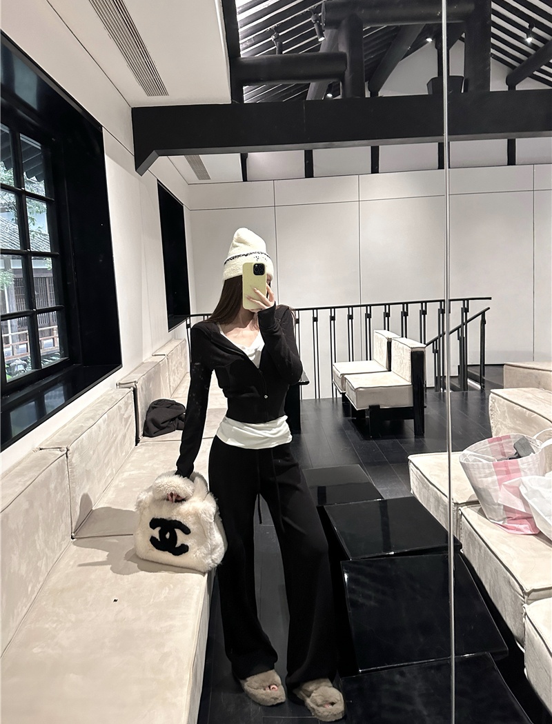 Spicegirl sweatpants pinched waist cardigan 2pcs set for women