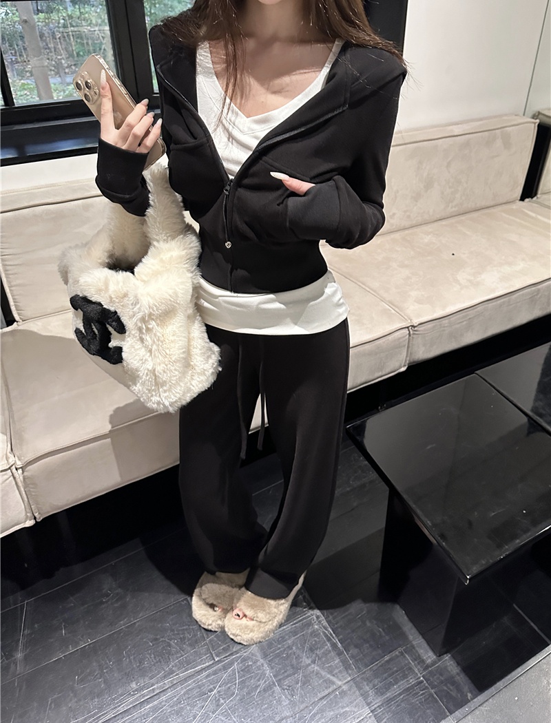 Spicegirl sweatpants pinched waist cardigan 2pcs set for women