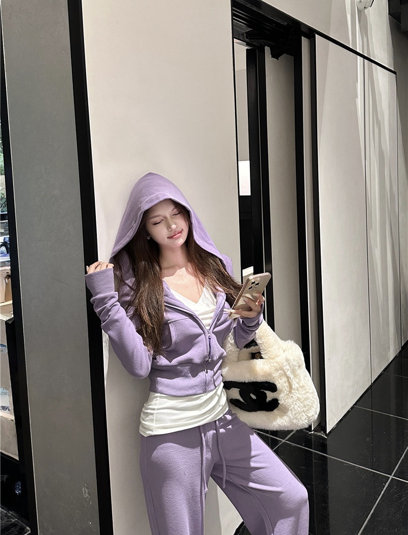 Spicegirl sweatpants pinched waist cardigan 2pcs set for women