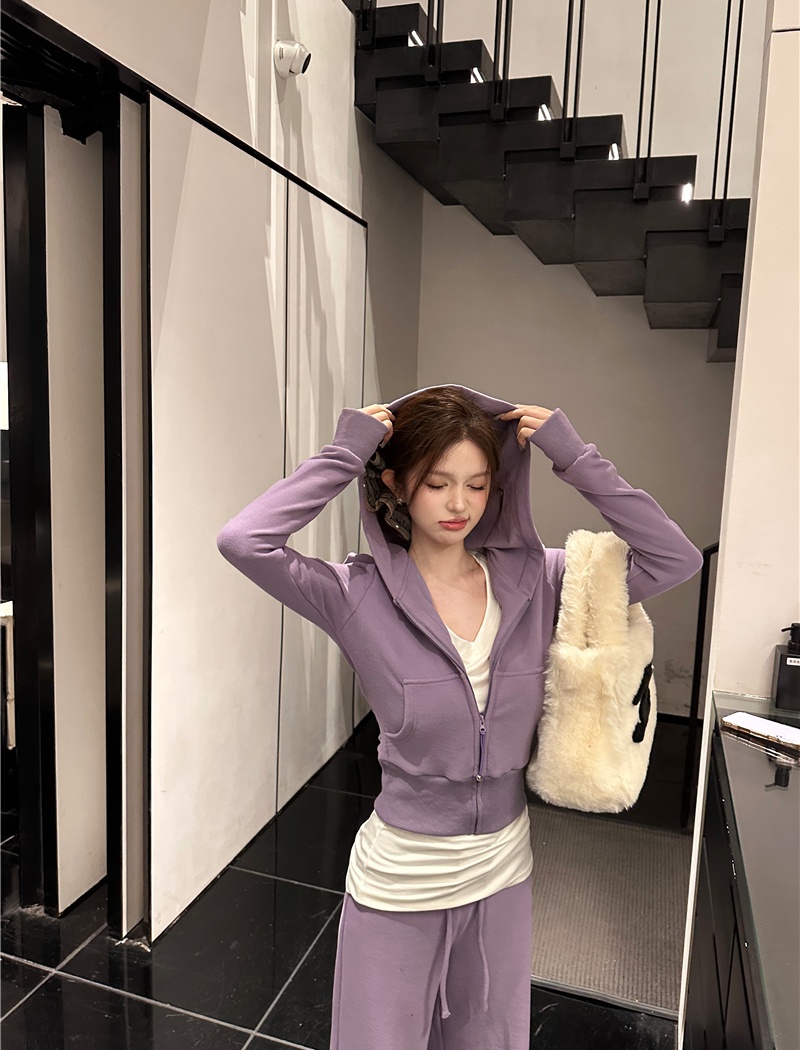 Spicegirl sweatpants pinched waist cardigan 2pcs set for women