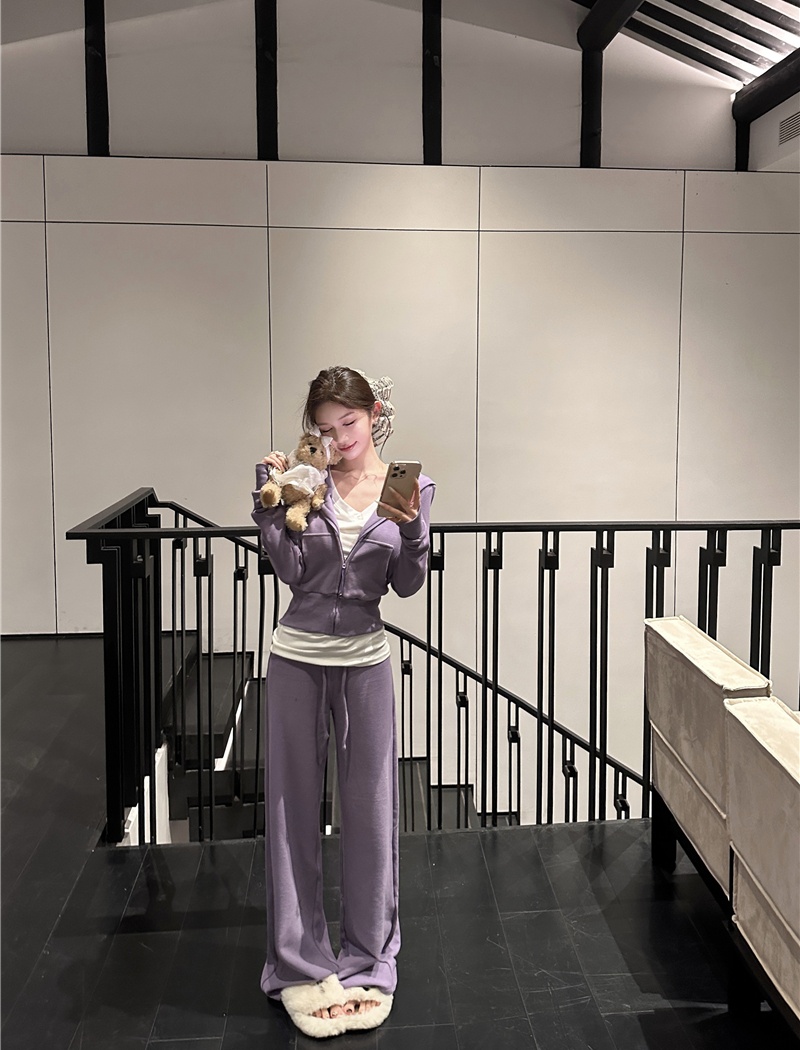 Spicegirl sweatpants pinched waist cardigan 2pcs set for women