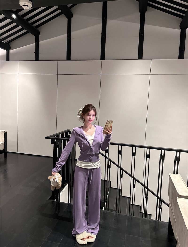 Spicegirl sweatpants pinched waist cardigan 2pcs set for women