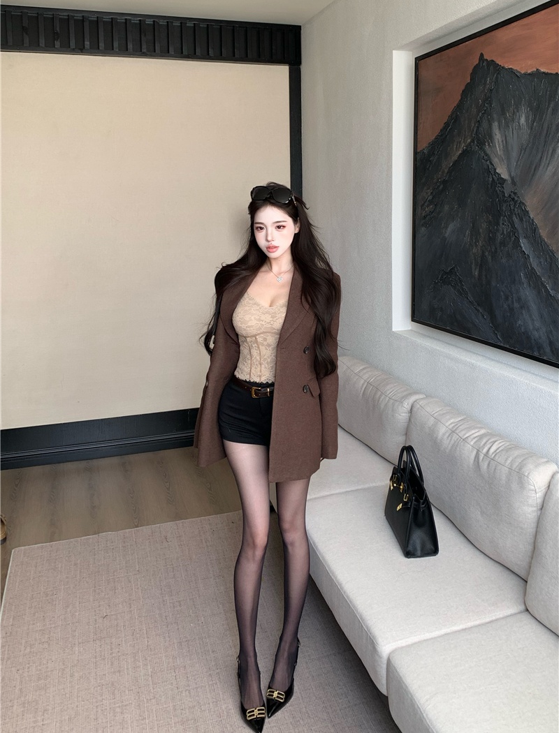 V-neck pinched waist overcoat retro woolen coat