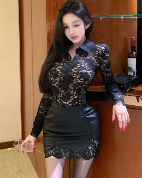 Enticement short skirt leather skirt 2pcs set for women