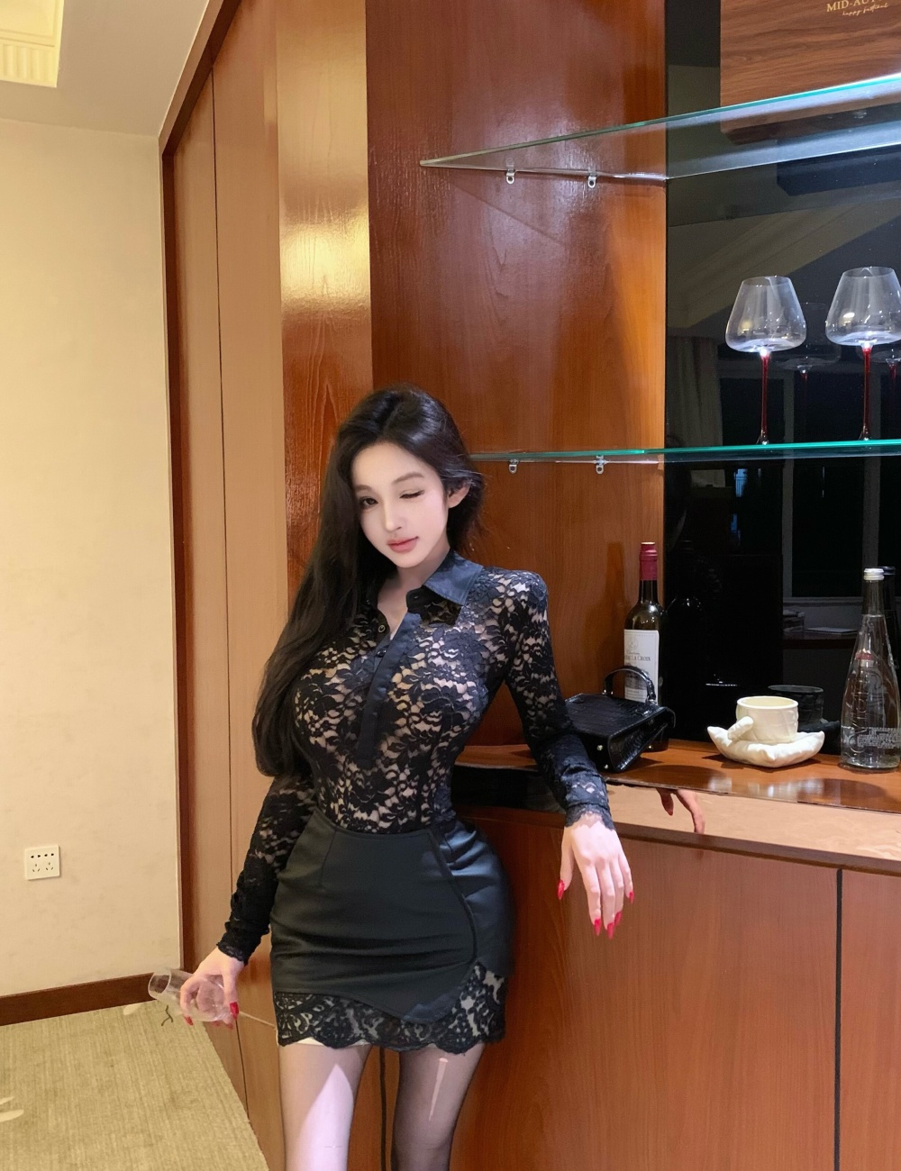 Enticement short skirt leather skirt 2pcs set for women