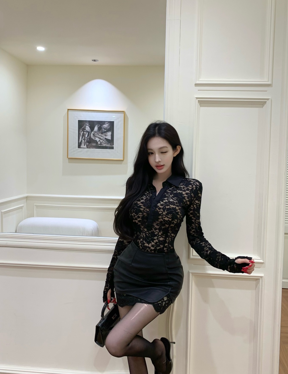 Enticement short skirt leather skirt 2pcs set for women